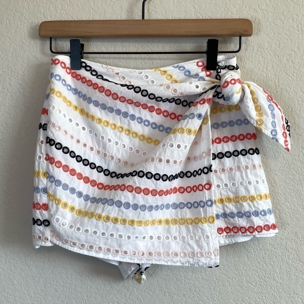 Lovers + Friends White Eyelet Wrap Skort with Multicolor Stripes